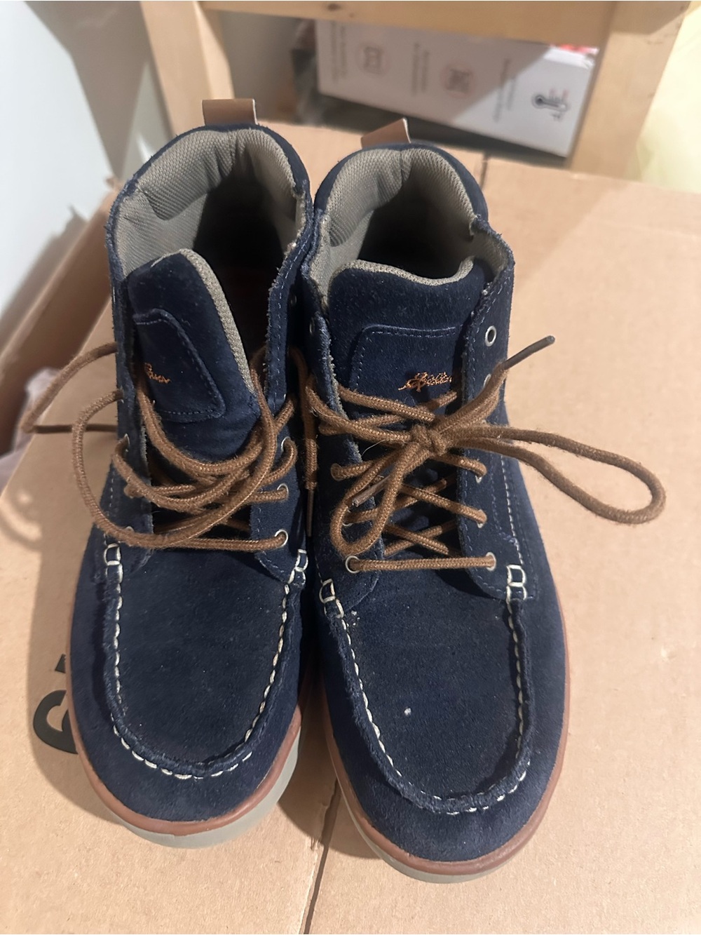 Eddie Bauer Navy Suede Womens Lace-Up Booties